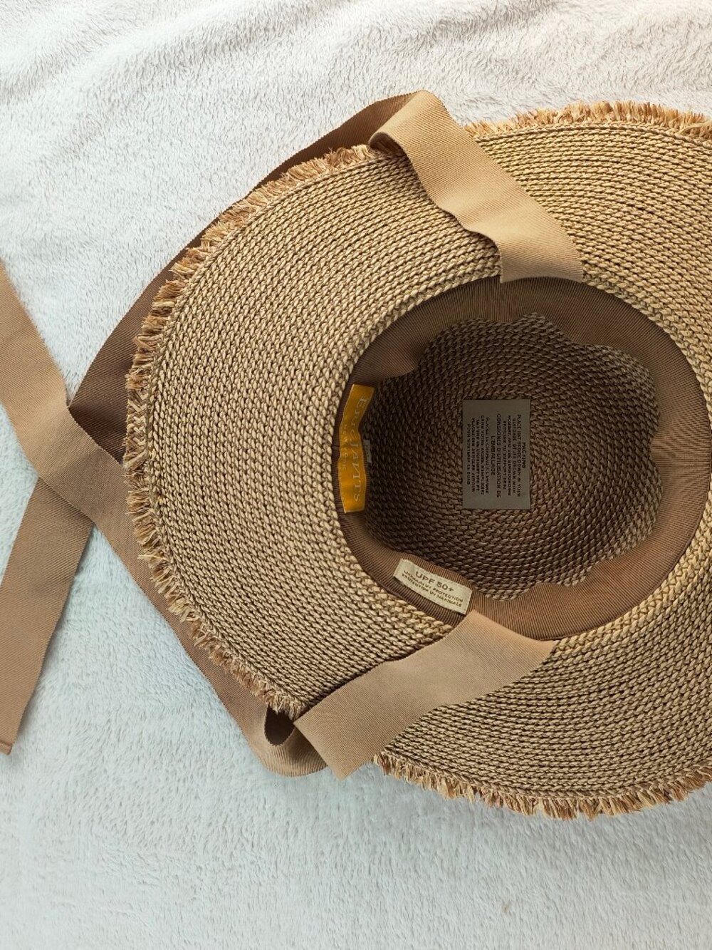 Eric Javits Aruba Packable Straw Hat Original Peanut Ribbon Chin Tie SPF - Picture 2 of 7